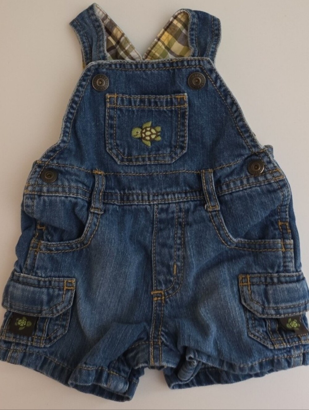 Vintage 2011 Gymboree Blue Denim Shortalls with Green Turtle Detail Overalls
